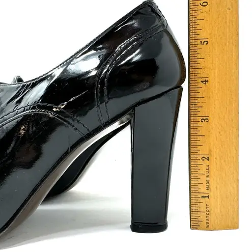 Stuart Weitzman  black patent leather nanny lace shoe booties, size 9* - Image 7