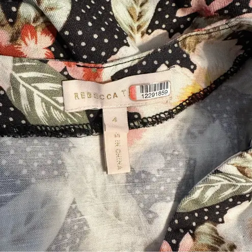 Rebecca Taylor Kamea Floral Faux Wrap Midi Dress size 4 Slit Polka Dots Ruffle