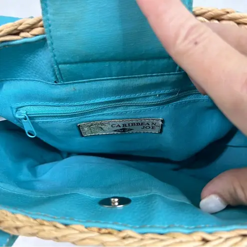 Caribbean Joe Straw Wicker Bag with Turquoise Leather Accents