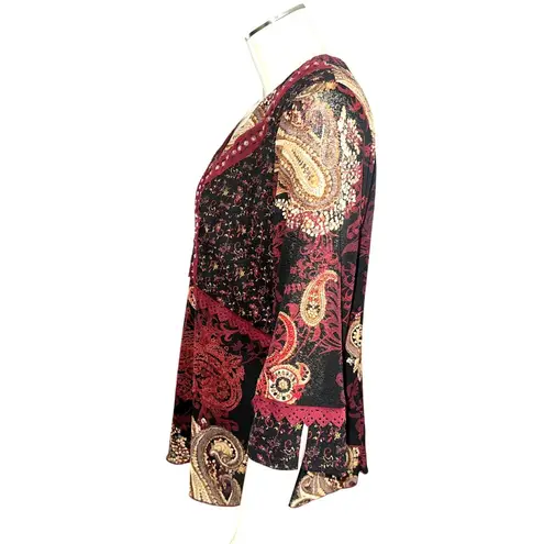 Sangria Size 10 Burgundy Paisley Studded V Neck Lined Blouse Vintage Boho Core