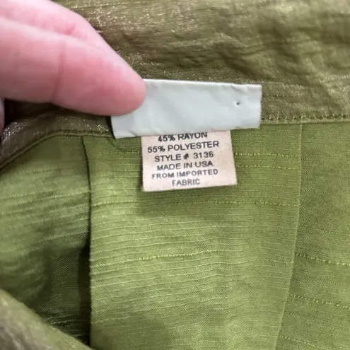 Habitat Blouse Top Womens Large Green Shimmery Metallic Button Up Collared Shirt