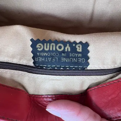 B Young 80s Red Leather Crossbody Bag Handmade Colombia Genuine