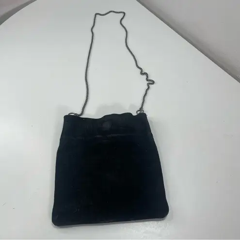 Free People  Black Leather Suede Small Crossbody Bag Chain Strap Boho Equestrian