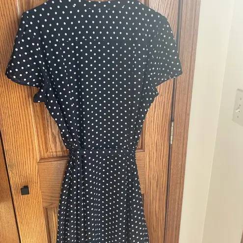 MSK Women 16W Polka Dot Chiffon Knee Length Dress Fit N Flare Black White