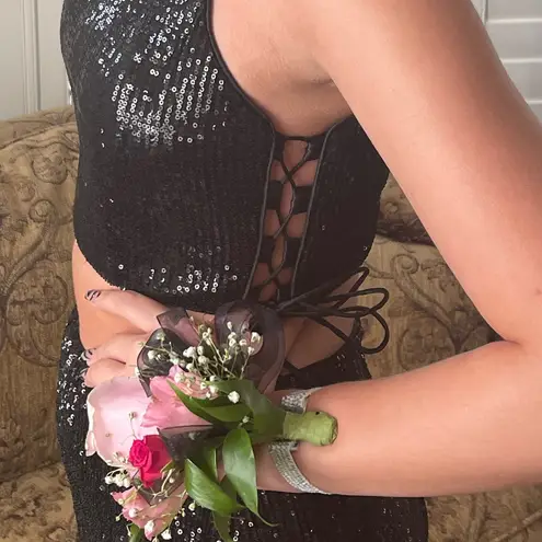 JVN by Jovani Black Sequin 2-Piece Homecoming/Prom Dress Size 2