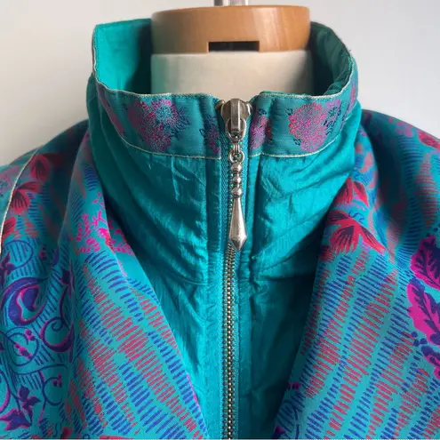 Lavon Vintage 90s Aqua Print Streetwear Windbreaker Bomber Track Jacket Size S