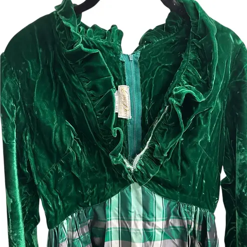 Vintage Lorrie Deb Emerald Green Velvet Plaid Maxi Dress Emma Bridgerton 9/10