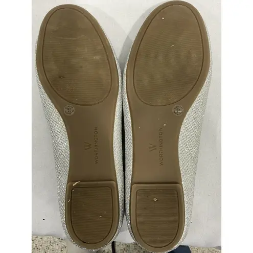 Womans Worthington Size 6.5 M Silver Sparkly Slip On Flats 741744