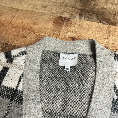Cyrus | Women's Black Gray White Plaid Wool Blend Pockets Grandpa Cardigan Sz M