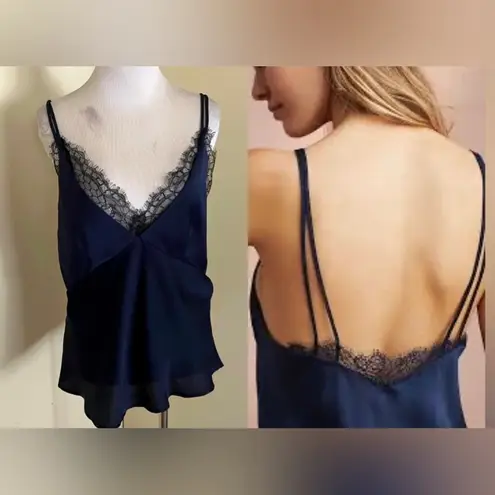 Lucy Paris Brynn Lace-Trim Camisole Tank Top Navy Blue Size Small New with tags