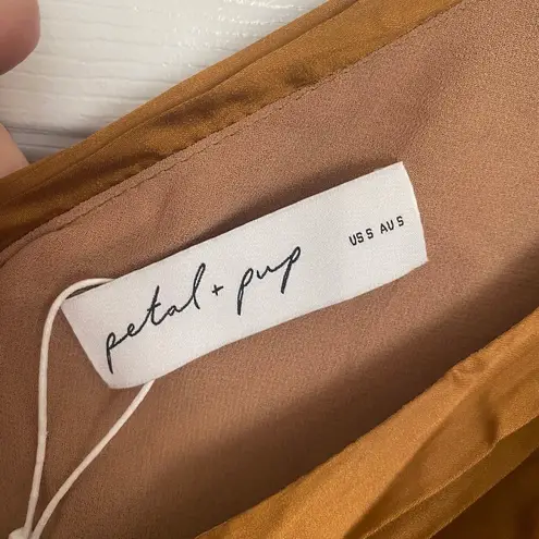 Petal and Pup Kleo One Shoulder Maxi Dress Golden Ochre Pleated Bridesmaid