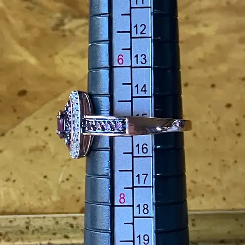 Natural Wine Garnet Sterling Silver Double Halo Ring Size 7