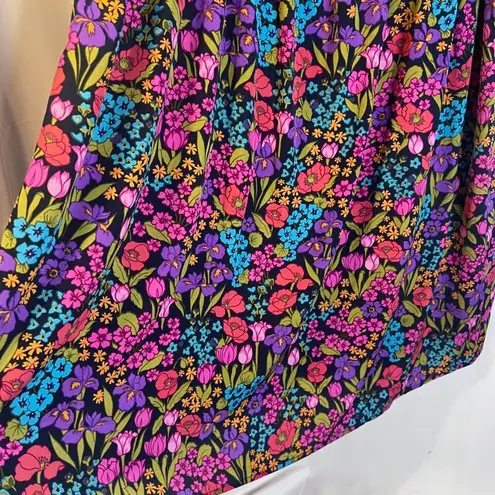 Emery Rose Bold Floral Print Long Sleeve Fit & Flare Thin Midi Dress Size 2XL