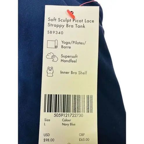 Sweaty Betty London Soft Sculpt Picot Lace Strappy Bra Tank Size L Navy Blue NWT