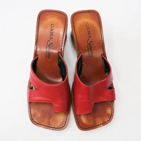 Vintage 90s Gama Studio Red Leather Platform Clog Toe Sandals Size 7
