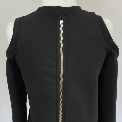 Central Park West New Distressed Cold Shoulder Zip Back Los Feliz Sweatshirt Black