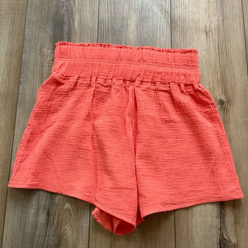 Coral Gauze Fabric High Waisted Shorts | Faux Button Placket | EUC | Size M Pink Size M