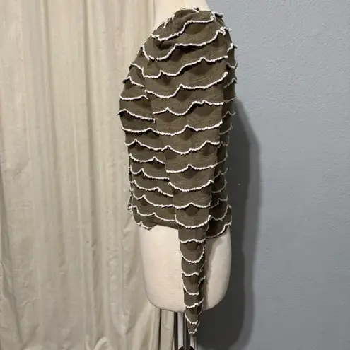 Coconut Style Women Vintage Olive Green Scalloped Ruffle Cardigan Sweater Size M Size M