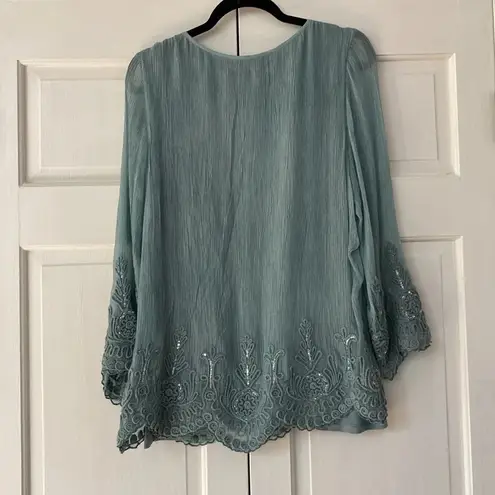 Soft Surroundings Silk Rosette Top Sequin Blouse Stormy Size Medium NEW NWT