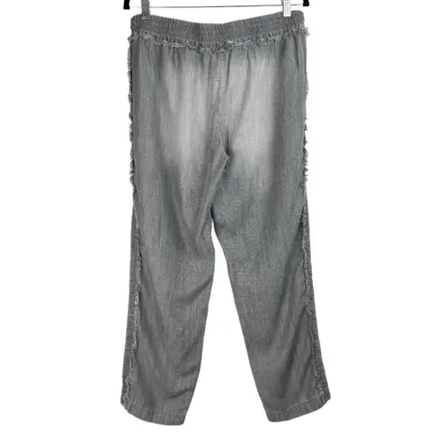 Bella Dahl Tencel Lyocell Grey Washed Fringe Trim Straight Leg Pants Sz Medium