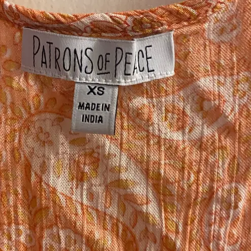 Patrons of Peace Womens Tank Top XS Oversized Orange Boho Paisley Print NWT