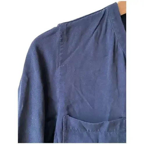 J Crew Women Navy Drapery Oxford Jumpsuit Long Sleeve Elastic Waist SZ 2 Blue