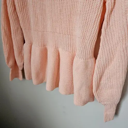 SheIn  Sweater Light Pink Peplum Knit Crewneck Business Casual Neutral Cute
