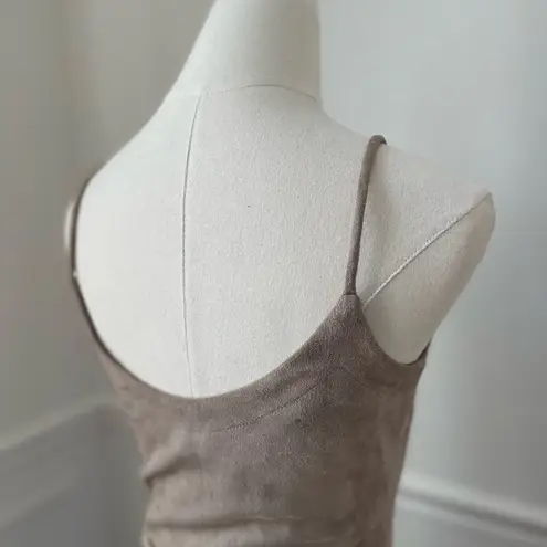 Design Lab Beige Moleskin Sueded Fabric Spaghetti Strap Fringe Slip Dress XS Tan