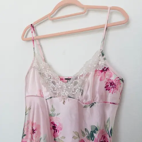 Y2K Floral Slip Dress Womens Size M Pink Satin Lace Mini Cami Cottage Coquette Size M