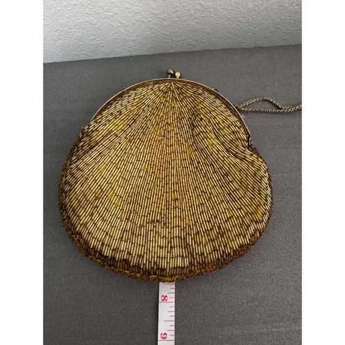 50’s LaRegale LTD Metallic Gold Beaded Kiss Lock Closure Chain Strap Clutch