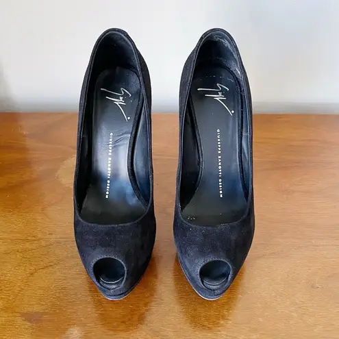 Giuseppe Zanotti • Sharon 130 platform heels pumps black suede stiletto peeptoe