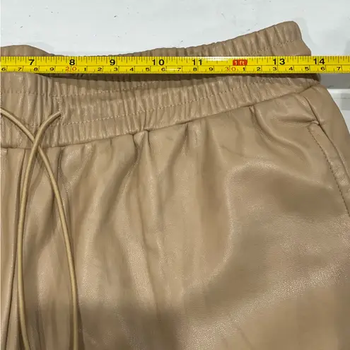 Aaron & Amber Faux leather vegan drawstring shorts brown Tan Size M