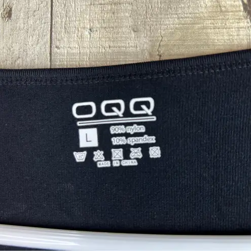 OQQ Size Large Black Compression Long Sleeve Bodysuit with Double Snap Crotch