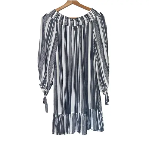 Surf Gypsy Blue White Stripe Off Shoulder Dress Sz M Nautical Boho Beach Resort