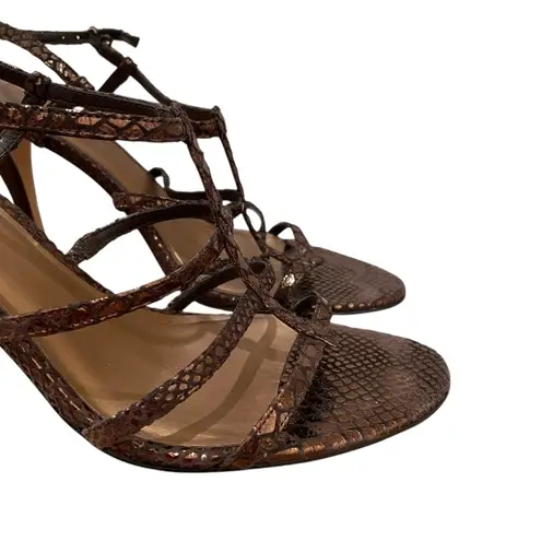 Circa Joan & David Ginger Strappy Snakeskin Leather High Heel Bronze Womens 10M Brown Size 10