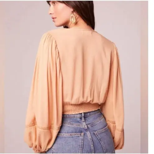 BOG Band of the Free Brie Light Camel Long Sleeve Top Lace Insets V Neck Small Brown - Image 2