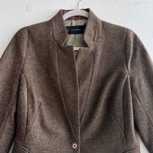 ZARA  100% Wool Brown Tweed Riding Equestrian Jacket Blazer Elbow Patch Medium