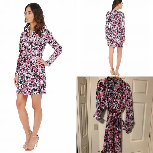 NYDJ 'Kelsie' pink floral tie front shirt dress, size 12