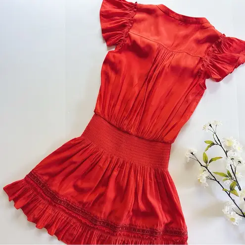 Ramy Brook NEW Marbelis Embroidered Tiered Dress Flame Orange Small