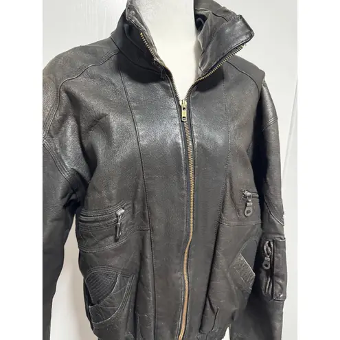 Vintage Weekends Genuine Leather Bomber Jacket Mens Size M Black Zip Up Collar Size M