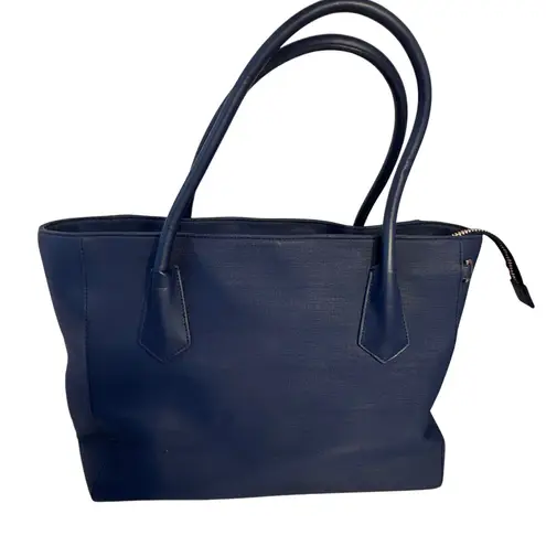 Dagne Dover Tote Bag Navy Blue Canvas Leather Accents Zipper Top