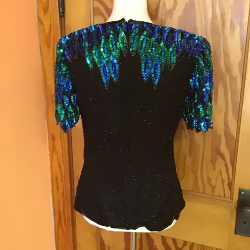 VTG Beaded & Sequined Party Top Blue Size M