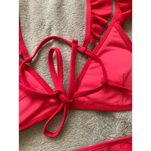 Sand Castle Bikini 2 Pc Women's XL Ruffle Tie Mid Rise Coral Pink Summer