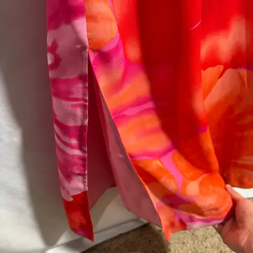 VTG Versailles New York Floral Maxi Dress Sleeveless Pink Orange Flowers Art L Size L