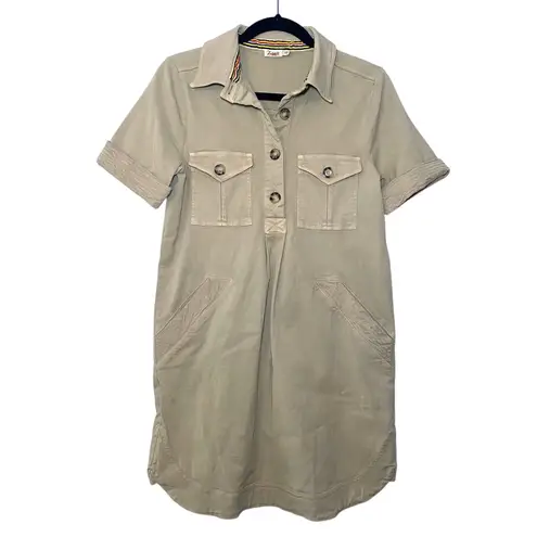 Faherty Monica Utility Cotton Khaki Tan Short Sleeve Mini Dress Women size Small
