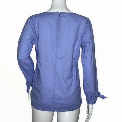 J. Crew Shirt Womens‎ XS Blue Bow Sleeve Peek A Boo Blouse Preppy Office Casual