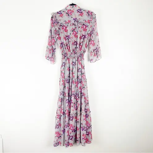 MISA Los Angeles MISA Pamela Lilac Floral 3/4 Sleeves Smocked Waist Tiered Maxi Dress Small