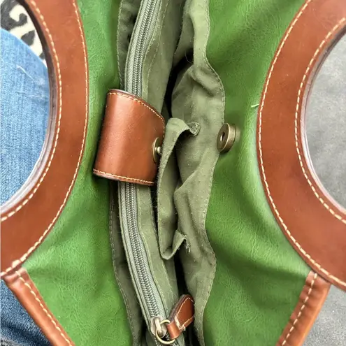 Relic VTG 80’s Green Leather Clutch Round Handle Handbag Side Pockets Snap Close