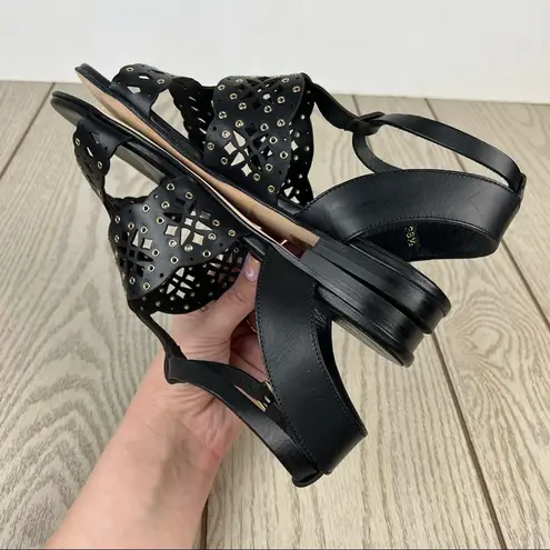 Furla Aurora Laser Cut Lace Pattern Leather Sandals EUR38.5 Onyx Black $345