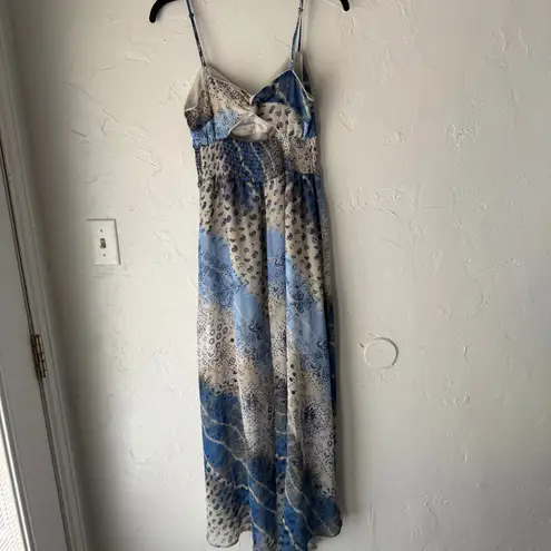 Princess Vera Wang Blue Patchwork Print Dress M Boho Y2K Midi Smocked Backless Blue Size M